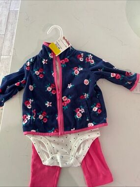 Three piece Carter's Navy Floral Set with Pink Trim NWT